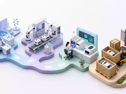 Stratec SE (DE000STRA555) deckt die gesamte Wertschöpfungskette ab, illustriert in dieser isometrischen 3D-Prozessgrafik - Foto: THN