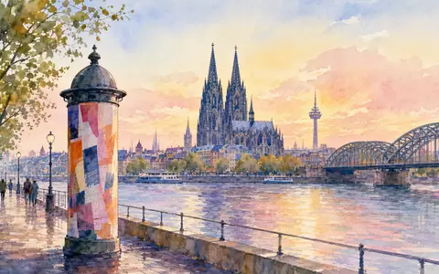 Ströer SE & Co. KGaA (DE0007493991) hat Firmensitz Köln, künstlerisch als Aquarellgemälde der Stadt dargestellt - Foto: THN
