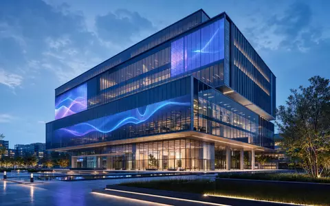 Ströer SE & Co. KGaA (DE0007493991) symbolisiert moderne Medieninfrastruktur durch dieses futuristische Architektur-Render eines Bürogebäudes - Foto: THN