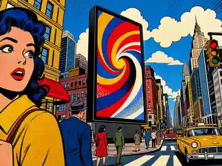 Ströer SE & Co. KGaA (DE0007493991) inspiriert farbenfrohe Pop-Art-Comic-Szene mit digitalem Werbebildschirm in der Stadt - Foto: THN