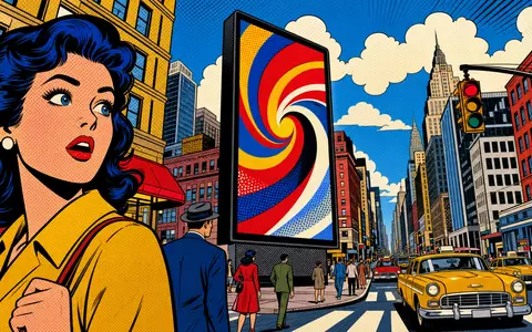Ströer SE & Co. KGaA (DE0007493991) inspiriert farbenfrohe Pop-Art-Comic-Szene mit digitalem Werbebildschirm in der Stadt - Foto: THN