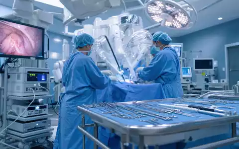Fotorealistische Operationssaal-Szene veranschaulicht Stryker Corp. US8636671013 mit robotergestützter Chirurgie und moderner Medizintechnik-Ausstattung - Foto: THN