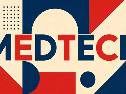 Geometrisches Bauhaus-Poster mit Sektor-Schriftzug MEDTECH repräsentiert die Branche von Stryker Corp. US8636671013 abstrakt - Foto: THN