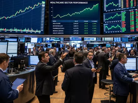 Börsen-Editorial-Foto vom Trading-Floor mit Healthcare-Charts symbolisiert den Aktienhandel von Stryker Corp. US8636671013 an der NYSE - Foto: THN