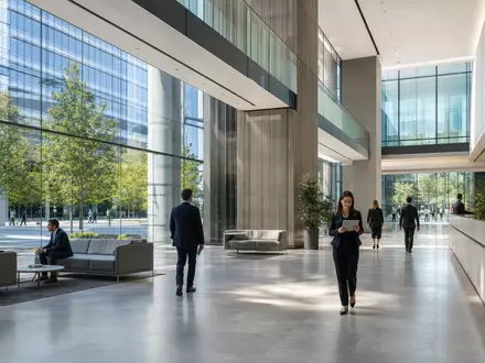 Fotorealistische Bürolobby symbolisiert Unipol Gruppo S.p.A. IT0004810054, den italienischen Versicherungskonzern an der Börse Mailand - Foto: THN