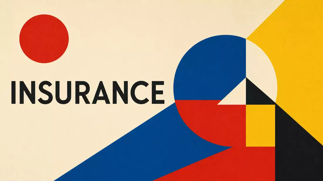 Bauhaus-Poster mit geometrischen Formen und dem Schriftzug INSURANCE