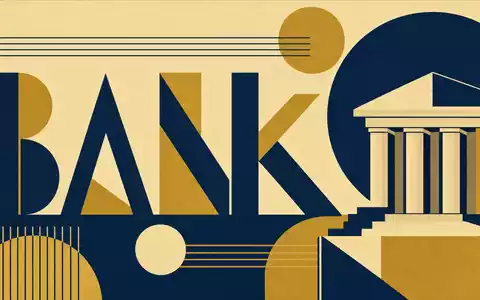 Bauhaus-Poster mit geometrischen Formen und Sektor-Text BANK symbolisiert Banca Mediolanum S.p.A., ISIN IT0001137345, grafisch - Foto: THN