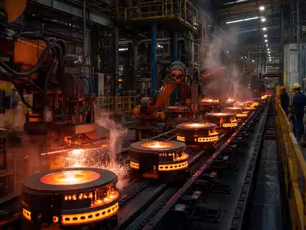 Brembo S.p.A. (ISIN IT0005218380) betreibt moderne Fertigungsanlagen zur automatisierten Herstellung glühender Bremsscheiben mit Robotern - Foto: THN
