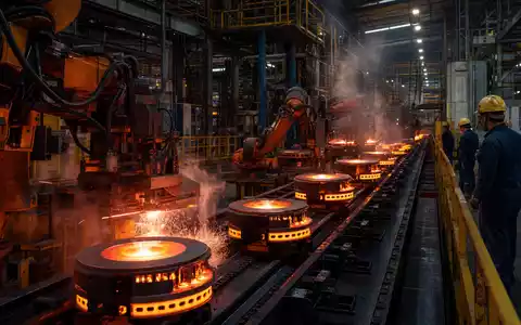 Brembo S.p.A. (ISIN IT0005218380) betreibt moderne Fertigungsanlagen zur automatisierten Herstellung glühender Bremsscheiben mit Robotern - Foto: THN
