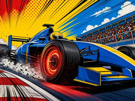Brembo S.p.A. (ISIN IT0005218380) liefert Hochleistungsbremsen, dargestellt in dieser farbenfrohen Pop-Art-Comic-Rennszene mit glĂĽhenden Scheiben - Foto: THN