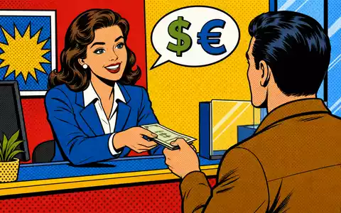 Pop-Art-Comic-Szene mit freundlicher Bankschalterin illustriert Kundenservice von BPER Banca S.p.A. mit ISIN IT0000066123 im Retail-Bankgeschäft - Foto: THN