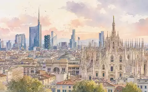 Aquarellmalerei der Mailänder Skyline symbolisiert den Firmensitz von Pirelli & C. S.p.A. (IT0004623051) in Italien - Foto: THN