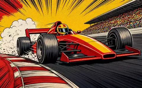 Pop-Art-Comic mit Rennwagen symbolisiert die Reifenbranche von Pirelli & C. S.p.A. (IT0004623051) auf der Rennstrecke - Foto: THN