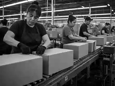 Schwarzweiß-Reportage aus Fabrik zeigt Produktion der The Procter & Gamble Company, ISIN US7427181091, dokumentarisch - Foto: THN