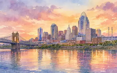 Aquarell der Cincinnati Skyline zeigt Sitz der The Procter & Gamble Company, ISIN US7427181091, gemalt - Foto: THN