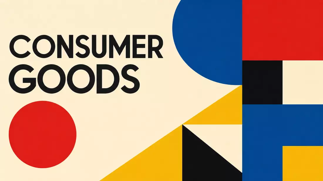 Geometrisches Bauhaus-Poster mit Kreisen, Dreiecken und Schriftzug Consumer Goods