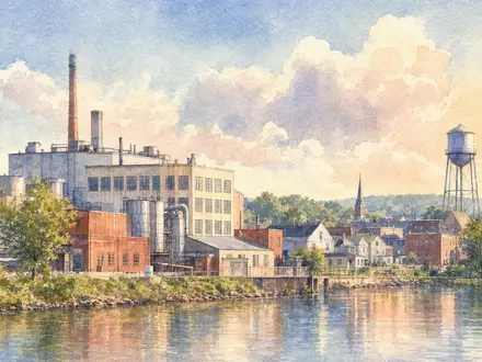 Aquarellmalerei zeigt Firmensitz-Stadt New Britain für Stanley Black & Decker (US8545021011) in weicher Farbgebung - Foto: THN