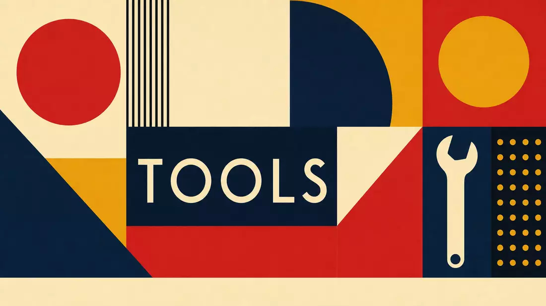 Geometrisches Bauhaus-Poster mit Kreisen, Dreiecken und dem Wort TOOLS