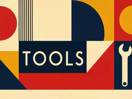 Bauhaus-Poster mit geometrischen Formen und Sektor-Text TOOLS reprÀsentiert Stanley Black & Decker (US8545021011) - Foto: THN