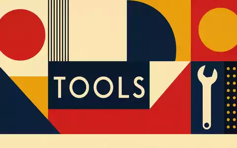 Bauhaus-Poster mit geometrischen Formen und Sektor-Text TOOLS repräsentiert Stanley Black & Decker (US8545021011) - Foto: THN