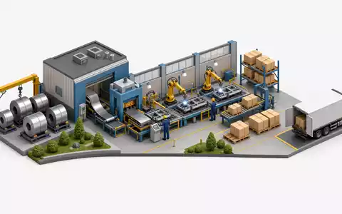 Isometrische 3D-Grafik illustriert Wertschöpfungskette von Rohstoff bis Werkzeug für Stanley Black & Decker (US8545021011) - Foto: THN