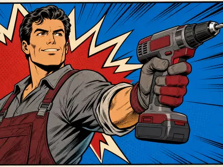 Pop-Art-Comic-Szene stellt Handwerker mit Elektrowerkzeug für Stanley Black & Decker (US8545021011) farbenfroh dar - Foto: THN