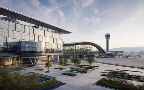 Southwest Airlines Firmenzentrale als modernes Architektur Render mit Flughafen Terminal Gebaeude ISIN US8447411088 - Foto: THN