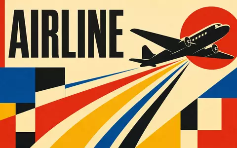 Southwest Airlines Luftfahrt Branche als geometrisches Bauhaus Poster mit Flugzeug Silhouette dargestellt ISIN US8447411088 - Foto: THN
