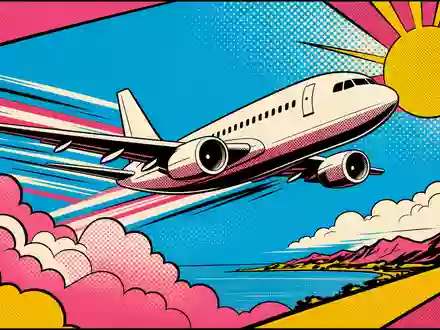 Southwest Airlines Flugreise als bunte Retro Pop Art Comic Szene mit Flugzeug dargestellt ISIN US8447411088 - Foto: THN