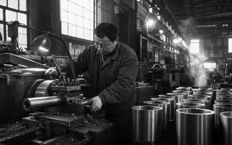Stabilus SE DE000STAB1L8: Schwarzweiß-Reportage zeigt einen Facharbeiter an der Drehmaschine in traditionsreicher Metallfabrik - Foto: THN