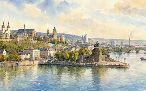 Stabilus SE DE000STAB1L8: Aquarellmalerei zeigt die Stadt Koblenz am Rheinufer mit historischer Architektur - Foto: THN