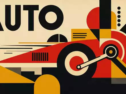 Stabilus SE DE000STAB1L8: Geometrisches Bauhaus-Poster zeigt Sektor-Kürzel AUTO mit stilisiertem Fahrzeug- und Radmotiv - Foto: THN
