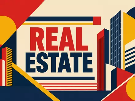 CBRE Group Inc. Gewerbeimmobilien Sektor als Bauhaus-Geometrieposter, US1252691001 Real-Estate-Segment, Primärfarben und Constructivismus - Foto: THN