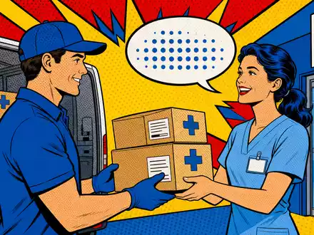 Pop-Art-Comic zeigt die Lieferung medizinischer Güter durch Cardinal Health Inc. ISIN US14149Y1082 - Foto: THN