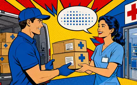 Pop-Art-Comic zeigt die Lieferung medizinischer Güter durch Cardinal Health Inc. ISIN US14149Y1082 - Foto: THN
