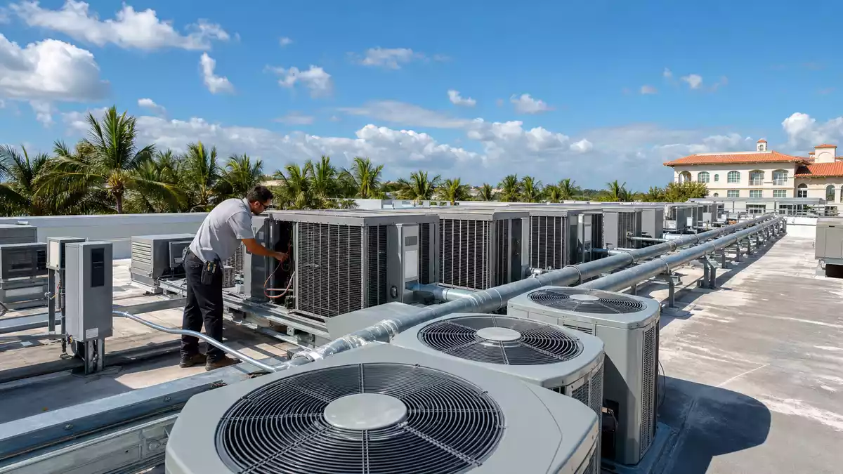 Fotorealistische HVAC-Dachanlage mit Klimatechnik in Palm Beach, Florida