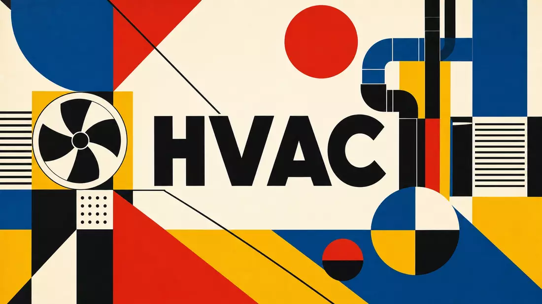 Bauhaus-Poster: geometrische Formen in Primärfarben mit HVAC-Schriftzug