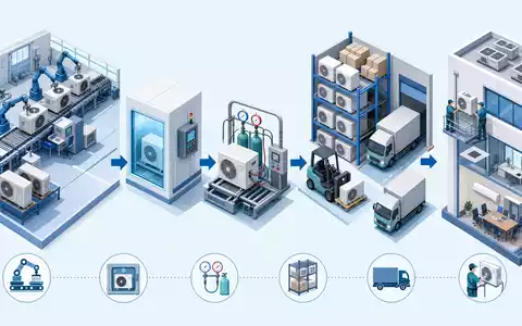 Carrier Global Corp. US1442851009 – Wertschöpfungskette der globalen Klimatechnik als isometrisches 3D-Prozessdiagramm - Foto: THN