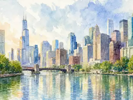 Cboe Global Markets hat Hauptsitz in Chicago, ISIN US12514G1085, hier als farbiges Aquarellgemälde dargestellt - Foto: THN