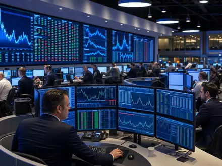 Cboe Global Markets elektronischer Handelsfloor in Chicago, ISIN US12514G1085, Händler überwachen VIX-Volatilitätsdaten - Foto: THN