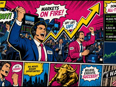 Cboe Global Markets Optionshandel als Pop-Art-Comic, ISIN US12514G1085, dynamische Börsenszenerie in Comicpanels - Foto: THN
