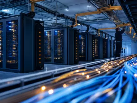 Liberty Broadband (US5303071071): fotorealistisches Rechenzentrum mit Glasfaserkabeln zeigt die Breitband-Infrastruktur des Telekommunikationskonzerns - Foto: THN