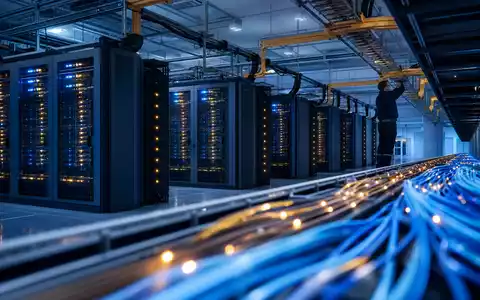Liberty Broadband (US5303071071): fotorealistisches Rechenzentrum mit Glasfaserkabeln zeigt die Breitband-Infrastruktur des Telekommunikationskonzerns - Foto: THN