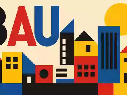 Lennar Corporation (ISIN US5260571048) inspiriert ein geometrisches Bauhaus-Poster mit stilisierten Häusern und dem Wort BAU - Foto: THN