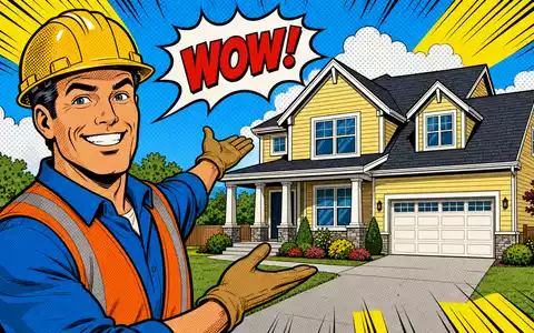 Lennar Corporation (ISIN US5260571048) erscheint als farbenfrohe Pop-Art-Comicszene mit Bauarbeiter vor neuem Haus - Foto: THN