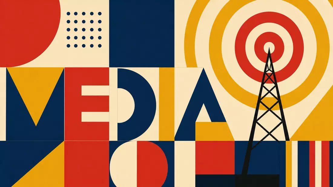 Bauhaus-inspiriertes Poster mit geometrischen Formen und Schriftzug MEDIA