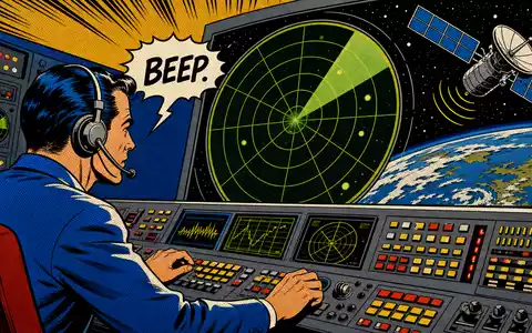 Pop-Art-Comic stellt fuer Leidos Holdings ISIN US5253271028 einen Techniker an Radar- und Satellitenkonsole farbenfroh dar - Foto: THN
