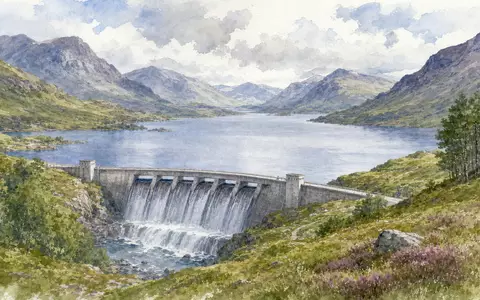 SSE plc (ISIN GB0007908733) nutzt Wasserkraft in den schottischen Highlands, künstlerisch als Aquarell dargestellt - Foto: THN