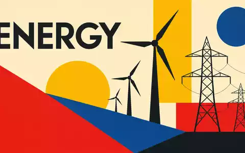 SSE plc (ISIN GB0007908733) symbolisiert erneuerbare Energien in geometrischem Bauhaus-Poster mit Windturbinen-Motiven - Foto: THN