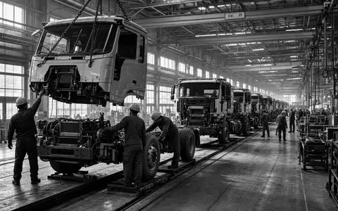 Volvo AB (SE0000115446) fertigt Lastwagenkabinen in modernem Montagewerk mit erfahrenen Fabrikarbeitern täglich - Foto: THN